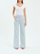 Daze Denim Far Out Utility High Rise Wide Leg in Blue Bell Stripe