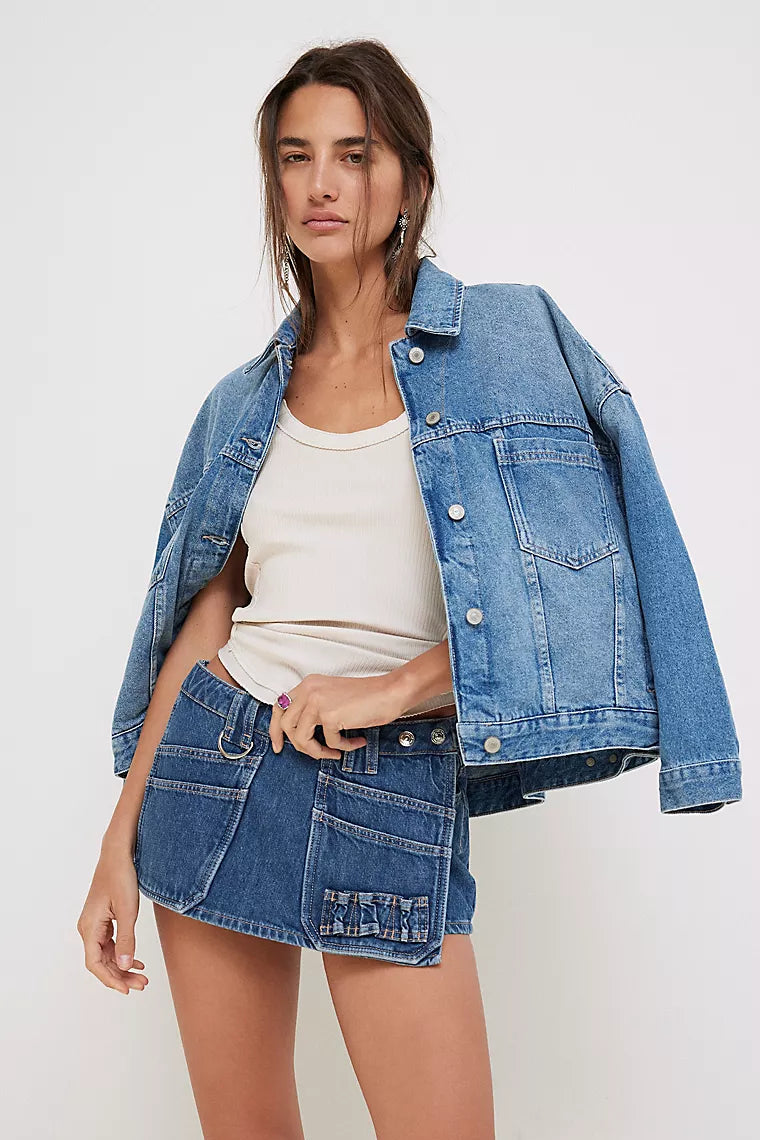 Free People Opal Swing Denim Jacket in Cowboy Romance