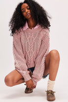 Free People Frankie Cable Sweater Misty Rose