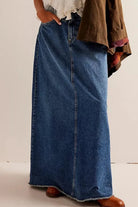 Free People Come As You Are Denim Maxi Skirt in Dark Indigo