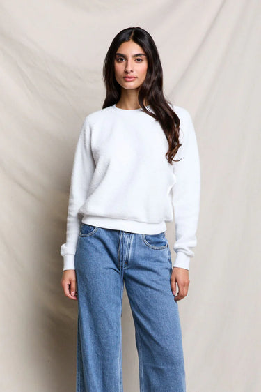 perfectwhitetee Ziggy Inside Out Fleece Long Sleeve Crewneck Sweatshirt White
